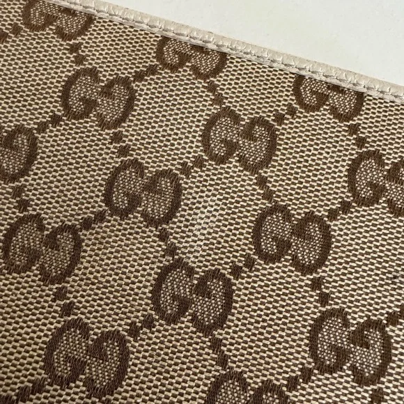 Gucci GG Canvas Leather Zippy Beige Tan Continental Zip Around Long Wallet